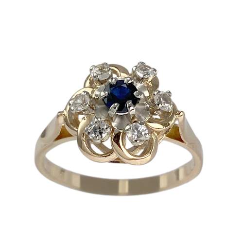Pre-owned 18K two-tone gold ring with synthetic sapphires and spinels