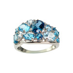 Bague d'occasion or 375 blanc topaze london blue, topaze swiss blue et topaze sky blue - vue 1