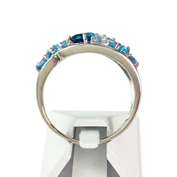 Bague d'occasion or 375 blanc topaze london blue, topaze swiss blue et topaze sky blue
