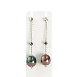 Boucles d'oreilles d'occasion or 750 blanc perles de Tahiti diamants noirs - vue 1