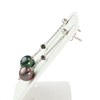 Boucles d'oreilles d'occasion or 750 blanc perles de Tahiti diamants noirs