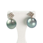 Boucles d'oreilles d'occasion or 750 blanc diamants perles de Tahiti - vue 1