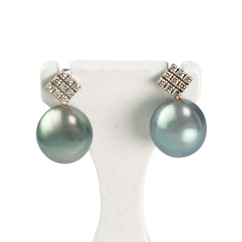 Boucles d'oreilles d'occasion or 750 blanc diamants perles de Tahiti