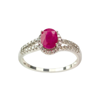 Bague d'occasion or 750 blanc rubis diamants