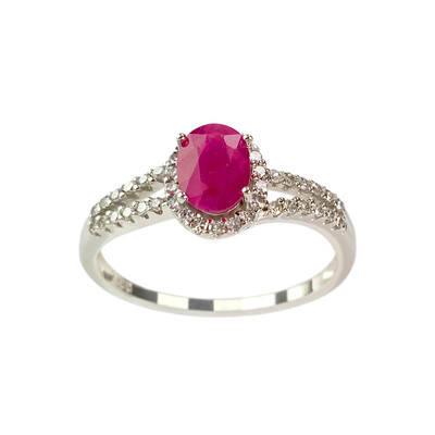 Bague d'occasion or 750 blanc rubis diamants - vue 1