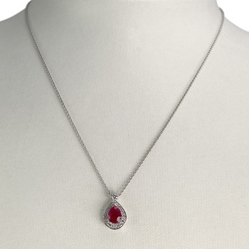 Collier d'occasion or 750 blanc maille jaseron rubis diamants