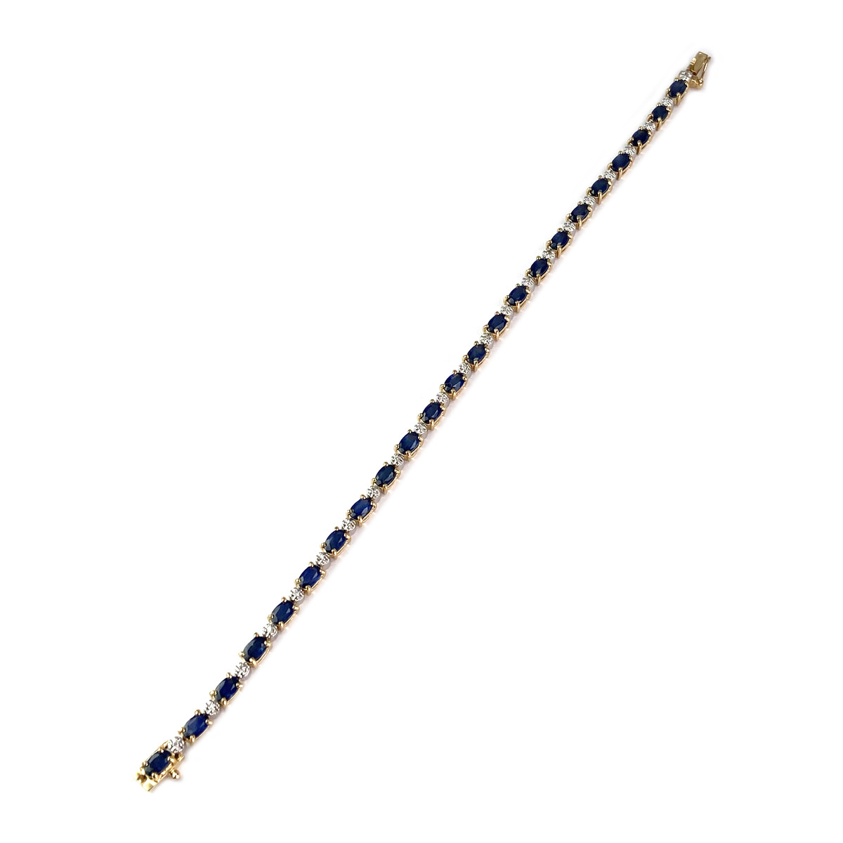 Pre-owned 750 yellow gold bracelet with fancy link design, sapphires, and diamonds - view 2