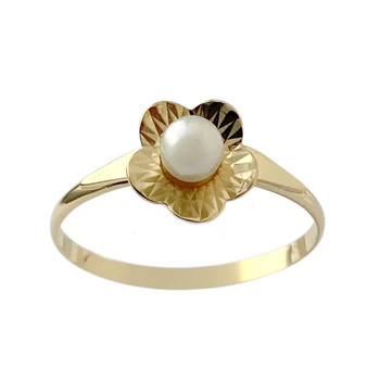 Tweedehands gouden ring 750 gele gekweekte parel