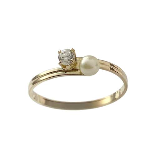 Bague d'occasion or 750 jaune perle de culture, zirconia