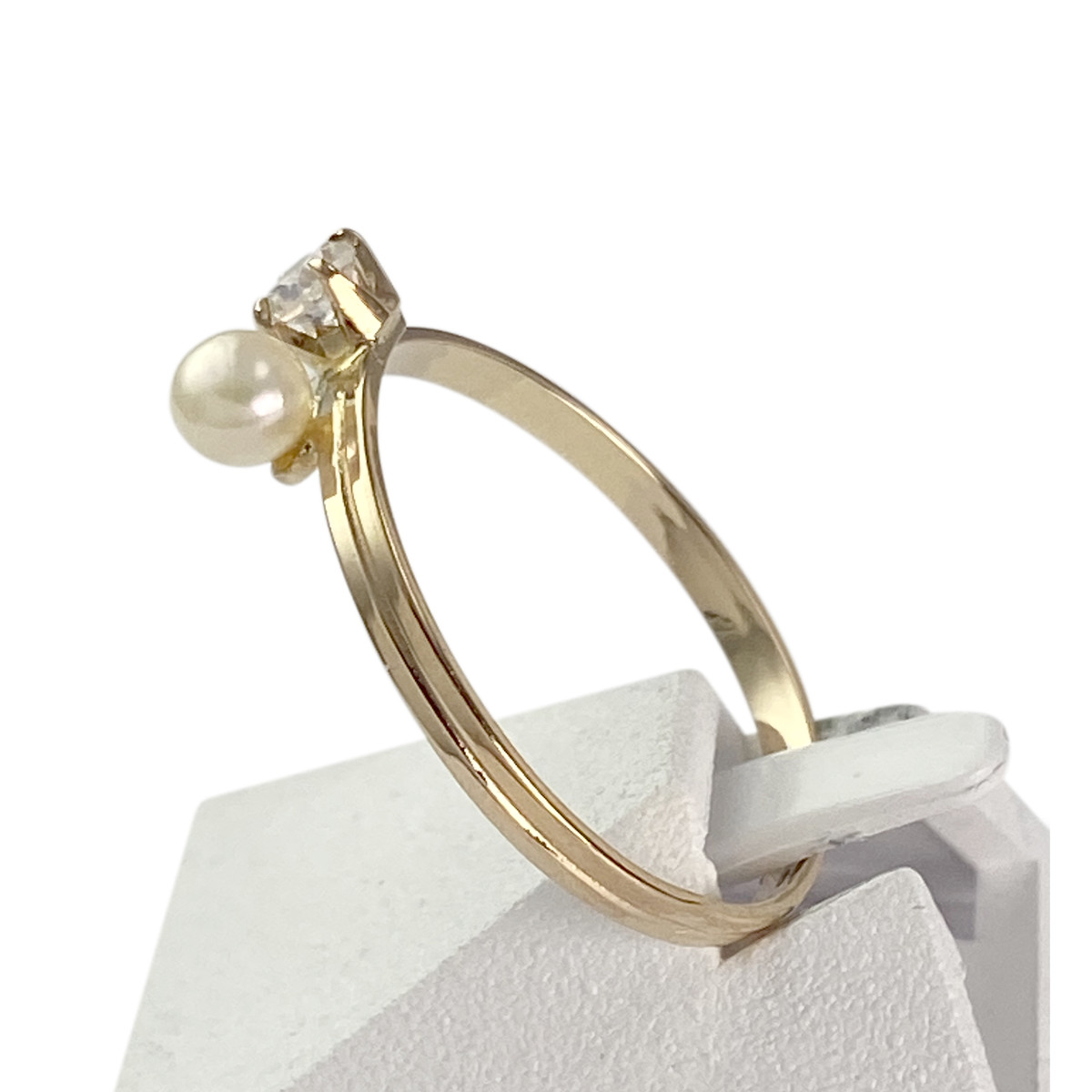 Bague d'occasion or 750 jaune perle de culture, zirconia - vue 2