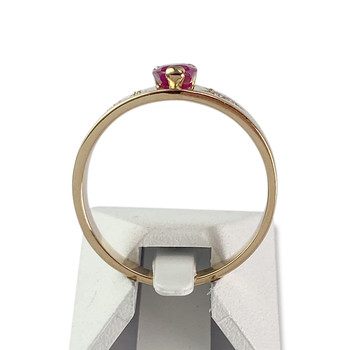 Tweedehands gouden ring 750 gele robijn diamant