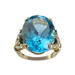 Bague d'occasion or 750 2 tons topaze traitée Swiss blue saphirs diamants - vue 1