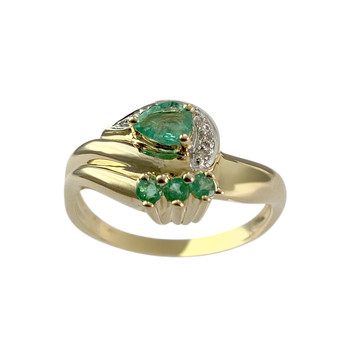 Second hand ring gold 750 2 tone emeralds diamonds
