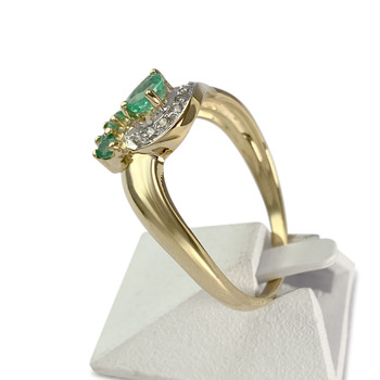 Second hand ring gold 750 2 tone emeralds diamonds