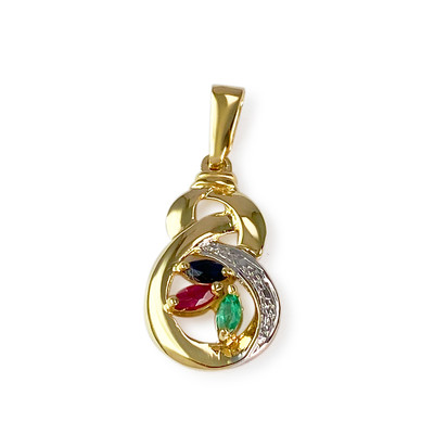 Pendentif d'occasion 2 ors 750 saphir, rubis, émeraude
