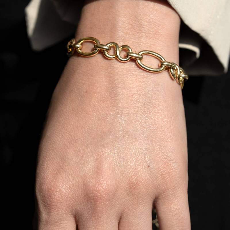 Pre-owned 750 yellow gold bracelet with decorative links - worn look 1
