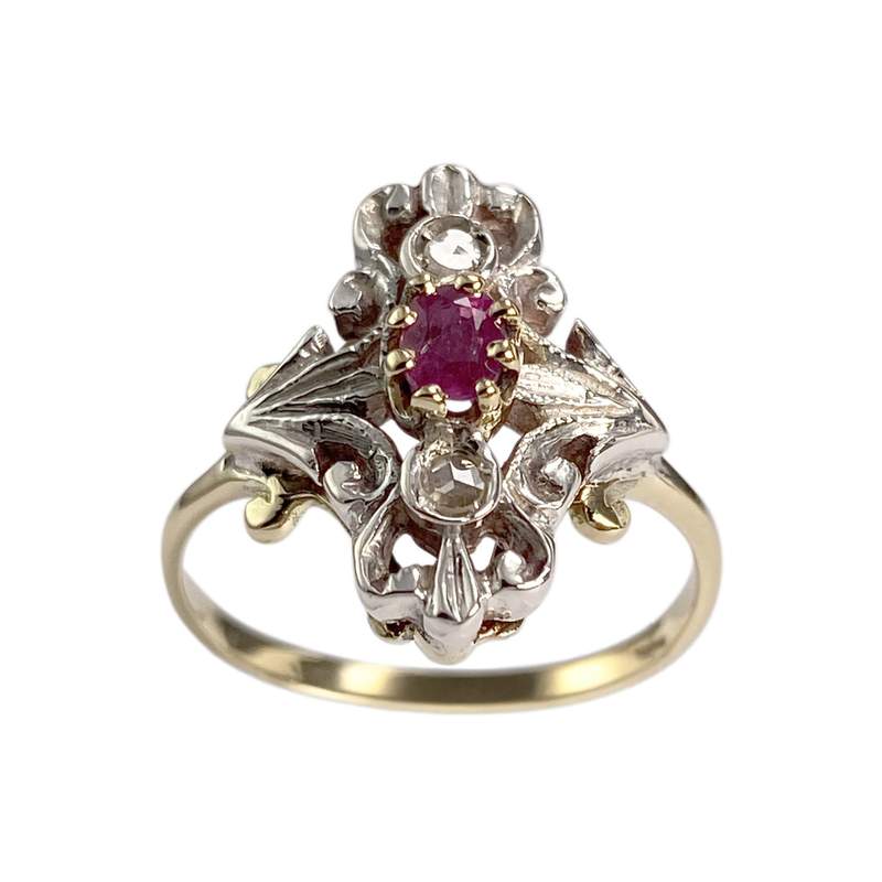 Bague d'occasion 2 ors 750 rubis diamants - vue 1