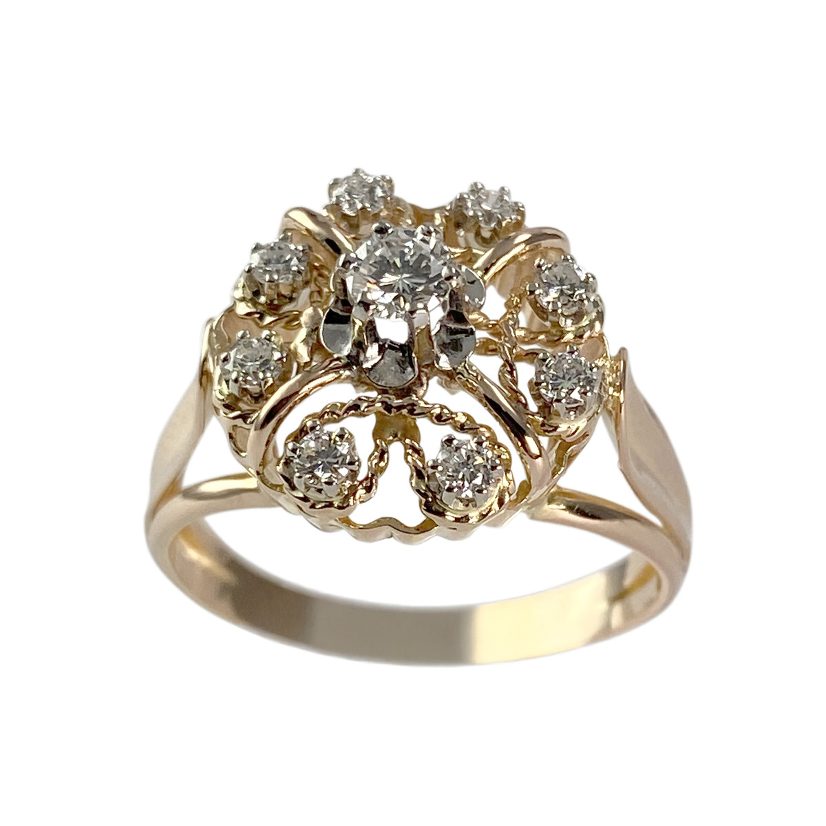 Tweedehands gouden ring 750 2 toon diamanten