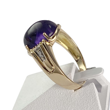 Tweedehands gouden ring 750 2 toon amethist diamant