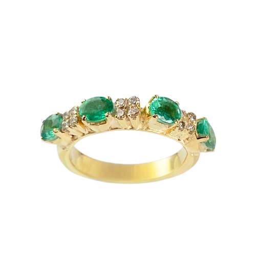 Bague d'occasion or 750 jaune diamants émeraudes
