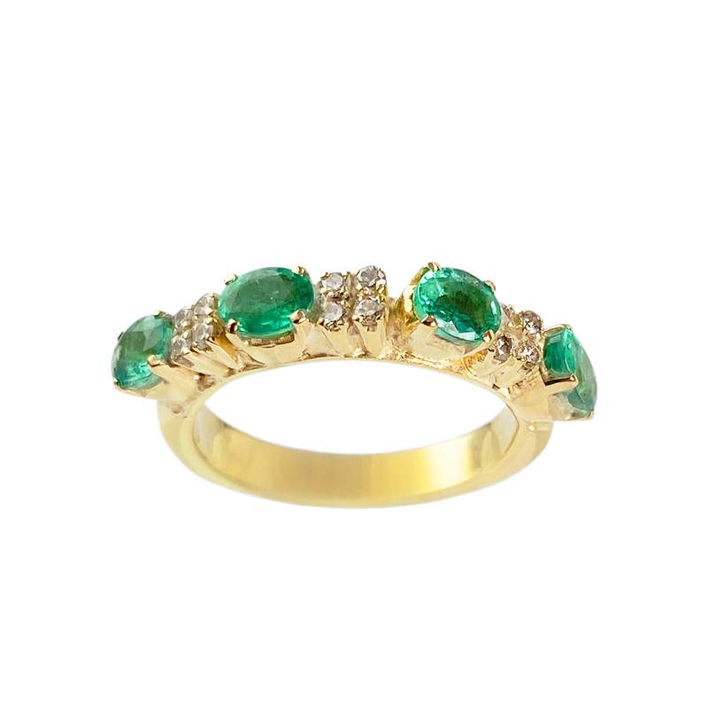 Bague d'occasion or 750 jaune diamants émeraudes - vue 1
