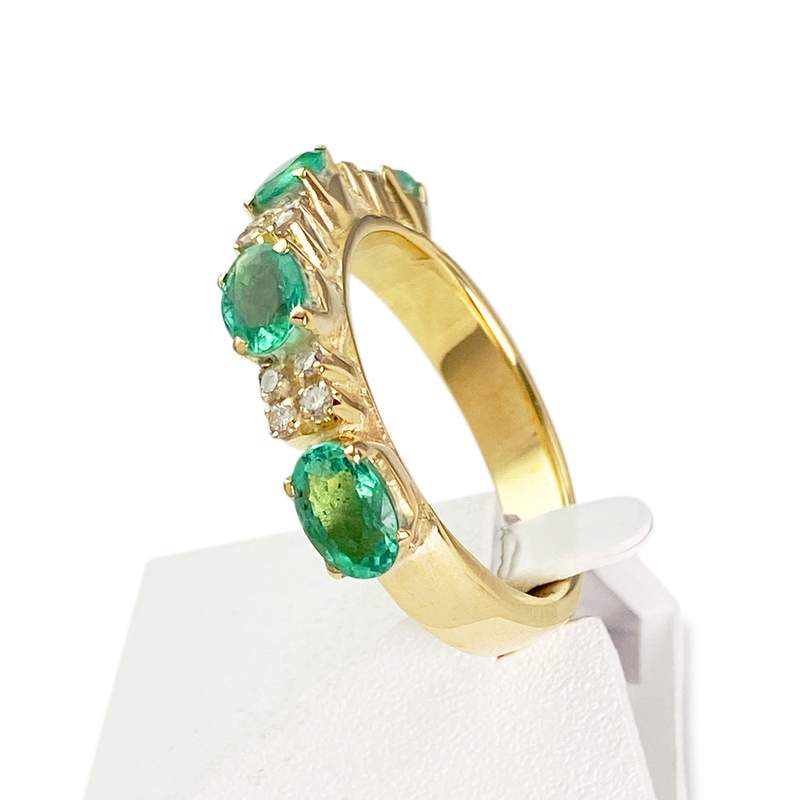 Bague d'occasion or 750 jaune diamants émeraudes - vue 2