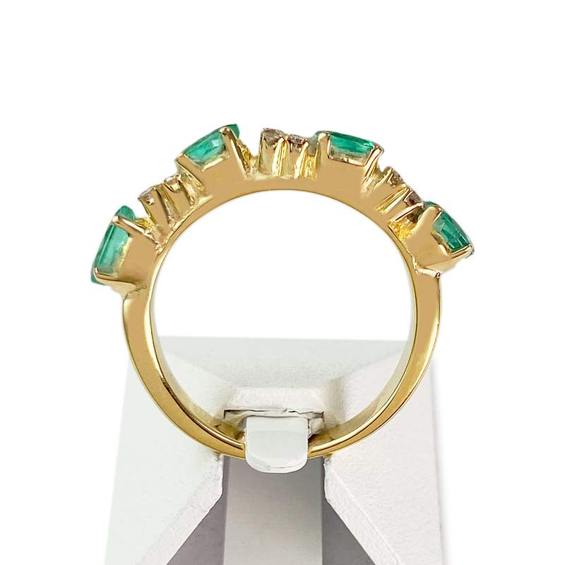 Bague d'occasion or 750 jaune diamants émeraudes - vue 3