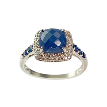 Bague d'occasion or 375 blanc saphirs, diamants