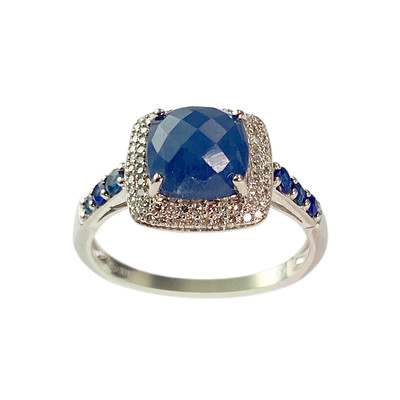 Bague d'occasion or 375 blanc saphirs, diamants