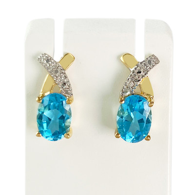 Boucles d'oreilles d'occasion 2 ors 750 topazes Swiss blue - vue 1