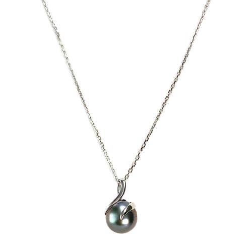 Collier d'occasion or 375 blanc maille forçat perle de Tahiti