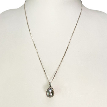 Collier d'occasion or 375 blanc maille forçat perle de Tahiti