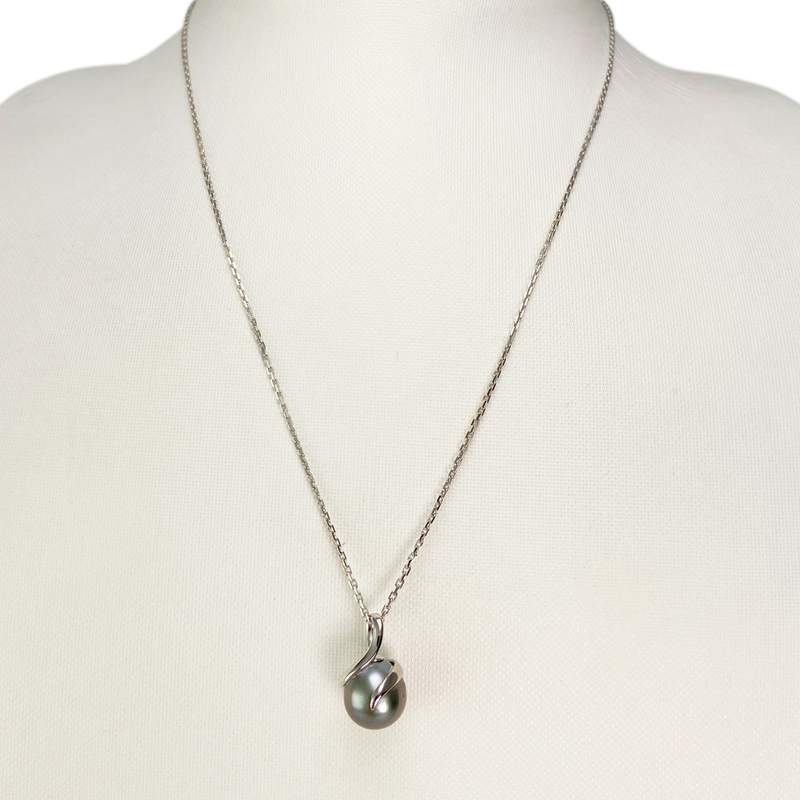 Collier d'occasion or 375 blanc maille forçat perle de Tahiti - vue 2