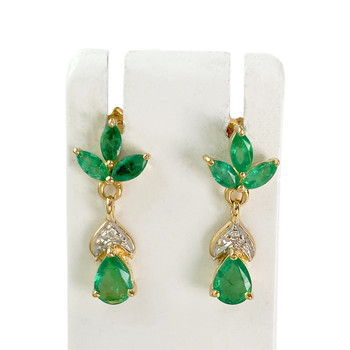Boucles d'oreilles d'occasion or 750 jaune diamants, émeraudes