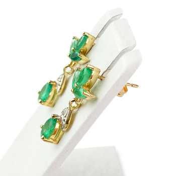 Boucles d'oreilles d'occasion or 750 jaune diamants, émeraudes