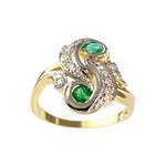 Bague d'occasion 2 ors 750 émeraudes, diamants - vue 1