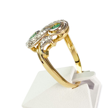 Pre-owned 18K two-tone gold ring with emeralds and diamonds