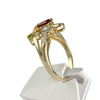 Bague d'occasion or 750 jaune améthyste, aigue marine, grenat, citrine, péridot, diamants
