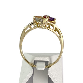 Bague d'occasion or 750 jaune améthyste, aigue marine, grenat, citrine, péridot, diamants