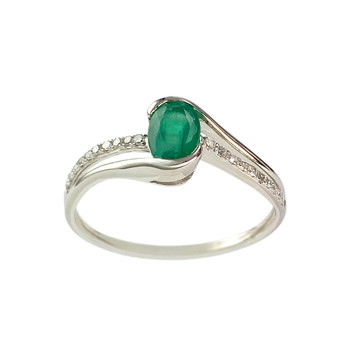 Bague d'occasion or 375 blanc émeraude, diamants