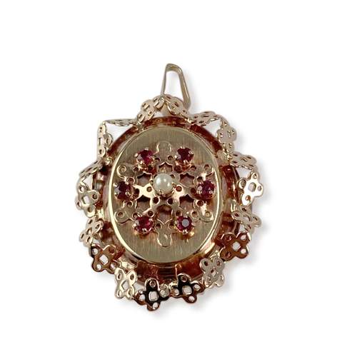 Pendentif d'occasion or 750 rose rubis, perle de culture