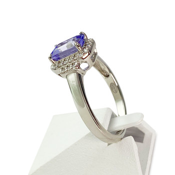 Bague d'occasion or 375 blanc tanzanite, diamants, diamants synthétiques
