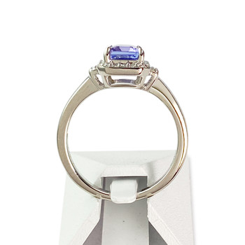 Bague d'occasion or 375 blanc tanzanite, diamants, diamants synthétiques