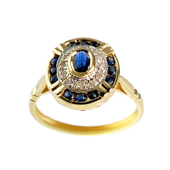 Bague d'occasion or 750 jaune diamants, saphirs
