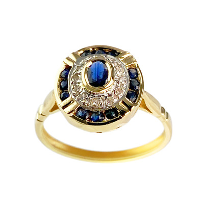 Bague d'occasion or 750 jaune diamants, saphirs