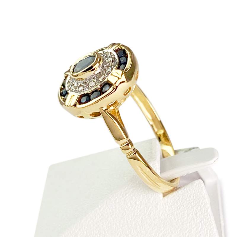 Bague d'occasion or 750 jaune diamants, saphirs - vue 2