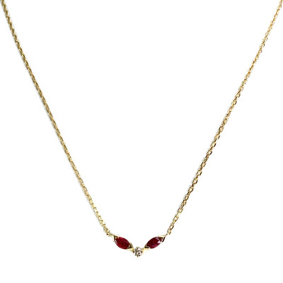 Collier d'occasion or 750 jaune maille forçat diamant, rubis - vue 1