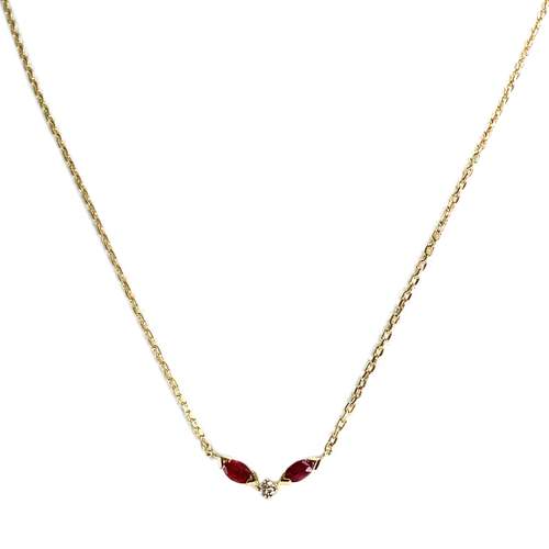 Collier d'occasion or 750 jaune maille forçat diamant, rubis