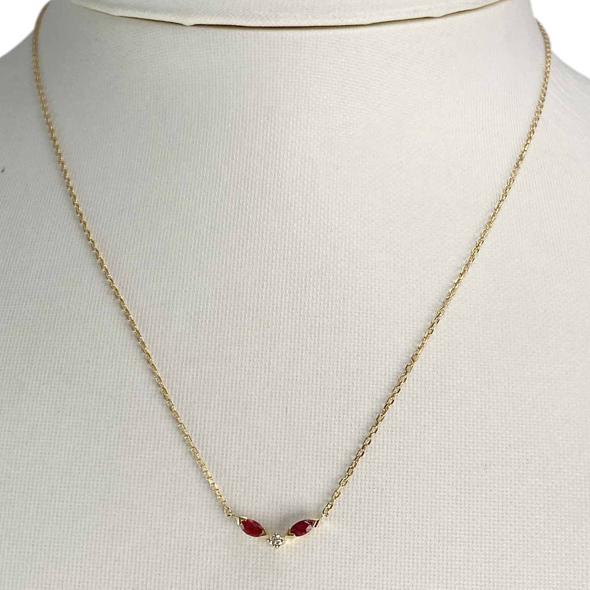 Tweedehands halsketting van 750 geelgoud met diamanten en robijnen - afbeelding 2