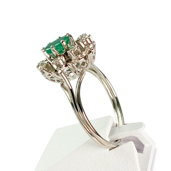 Bague d'occasion or 750 blanc diamants, émeraude